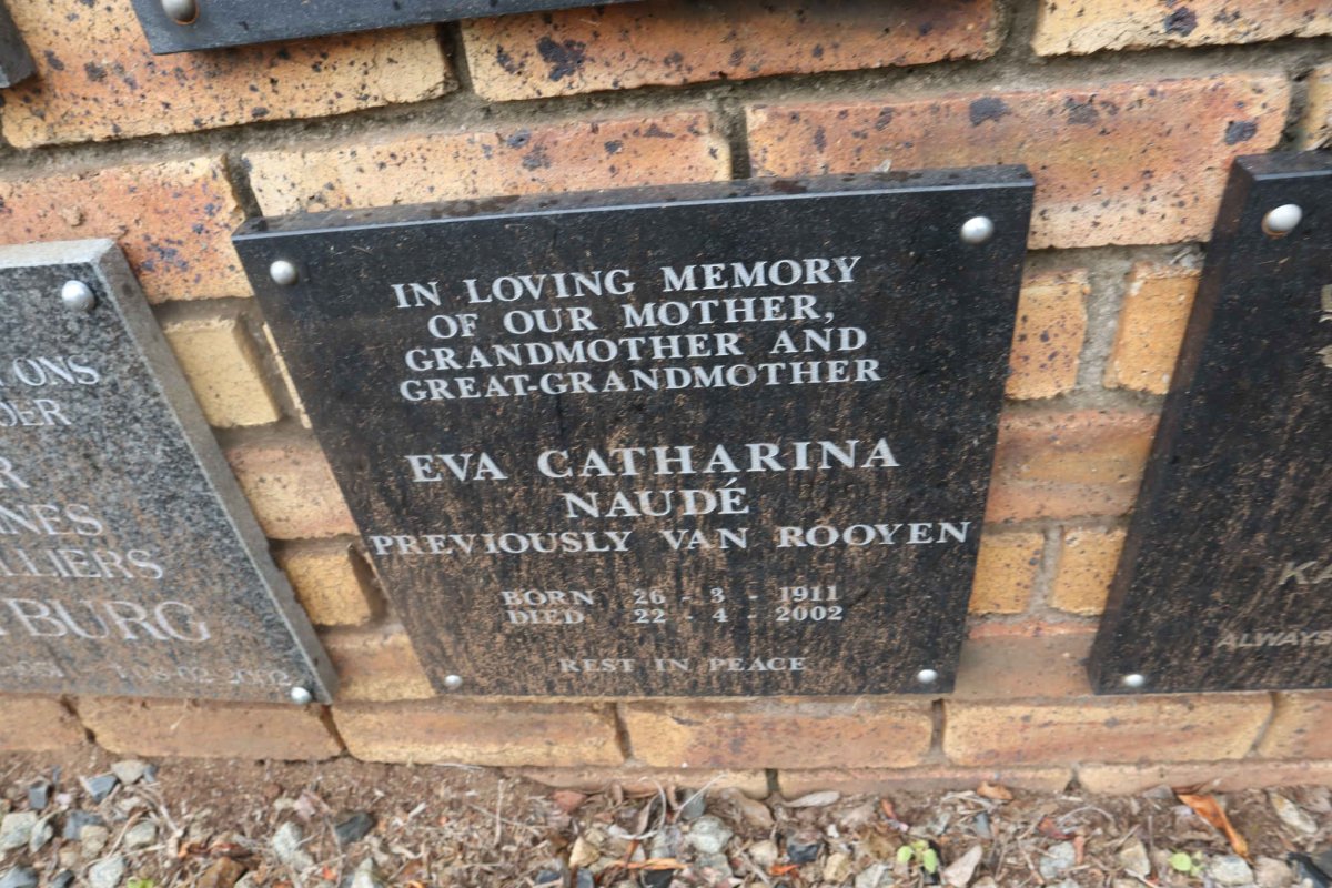 NAUDE Eva Catharina previously VAN ROOYEN 1911-2002