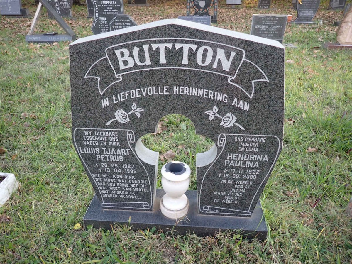 BUTTON Louis Tjaart Petrus 1927-1995 &amp; Hendrina Paulina 1922-2009