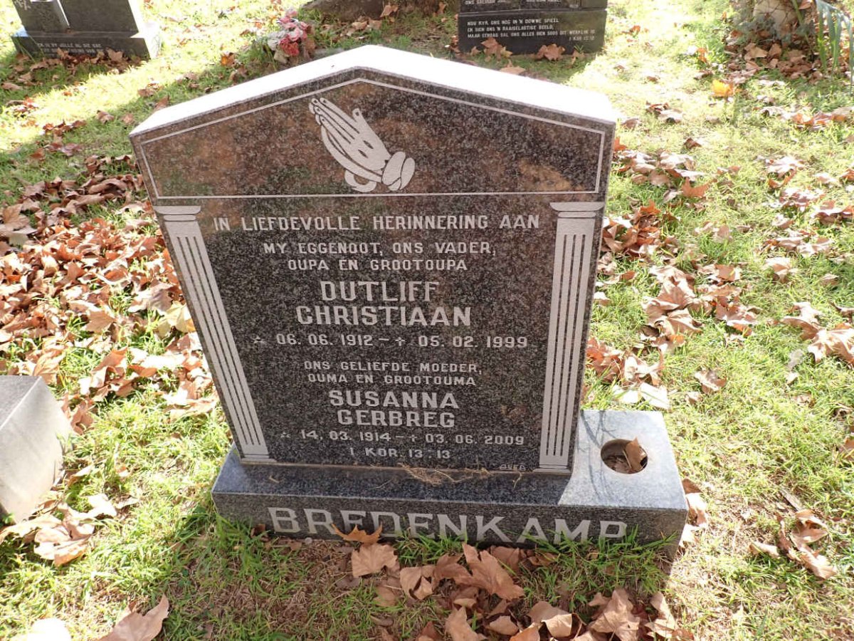 BREDENKAMP Dutliff Christiaan 1912-1999 &amp; Susanna Gerbreg 1914-2009