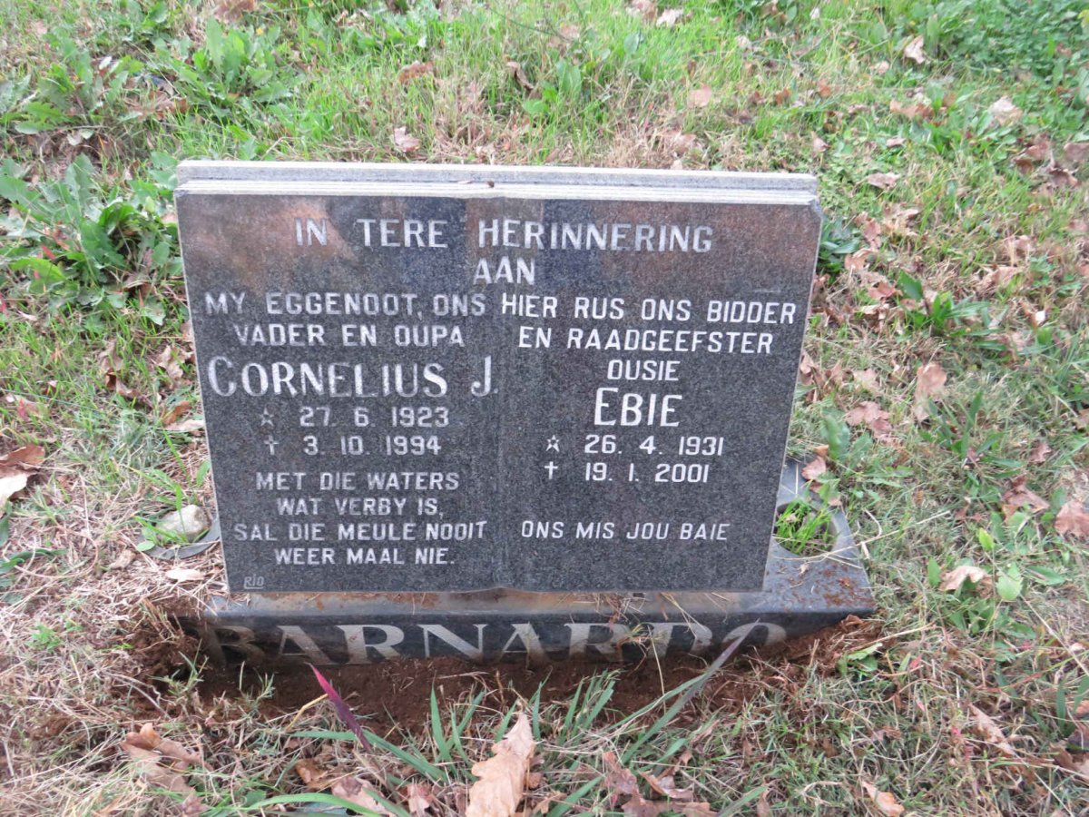BARNARDO Cornelius J. 1923-1994 &amp; Ebie 1931-2001