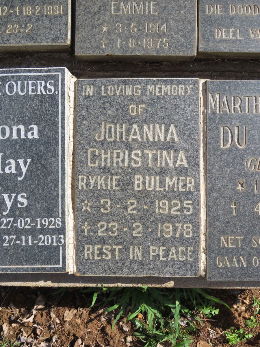BULMER Johanna Christina Rykie 1925-1978