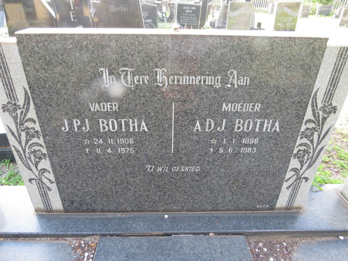 BOTHA J.P.J. 1906-1975 &amp; A.D.J. 1896-1983