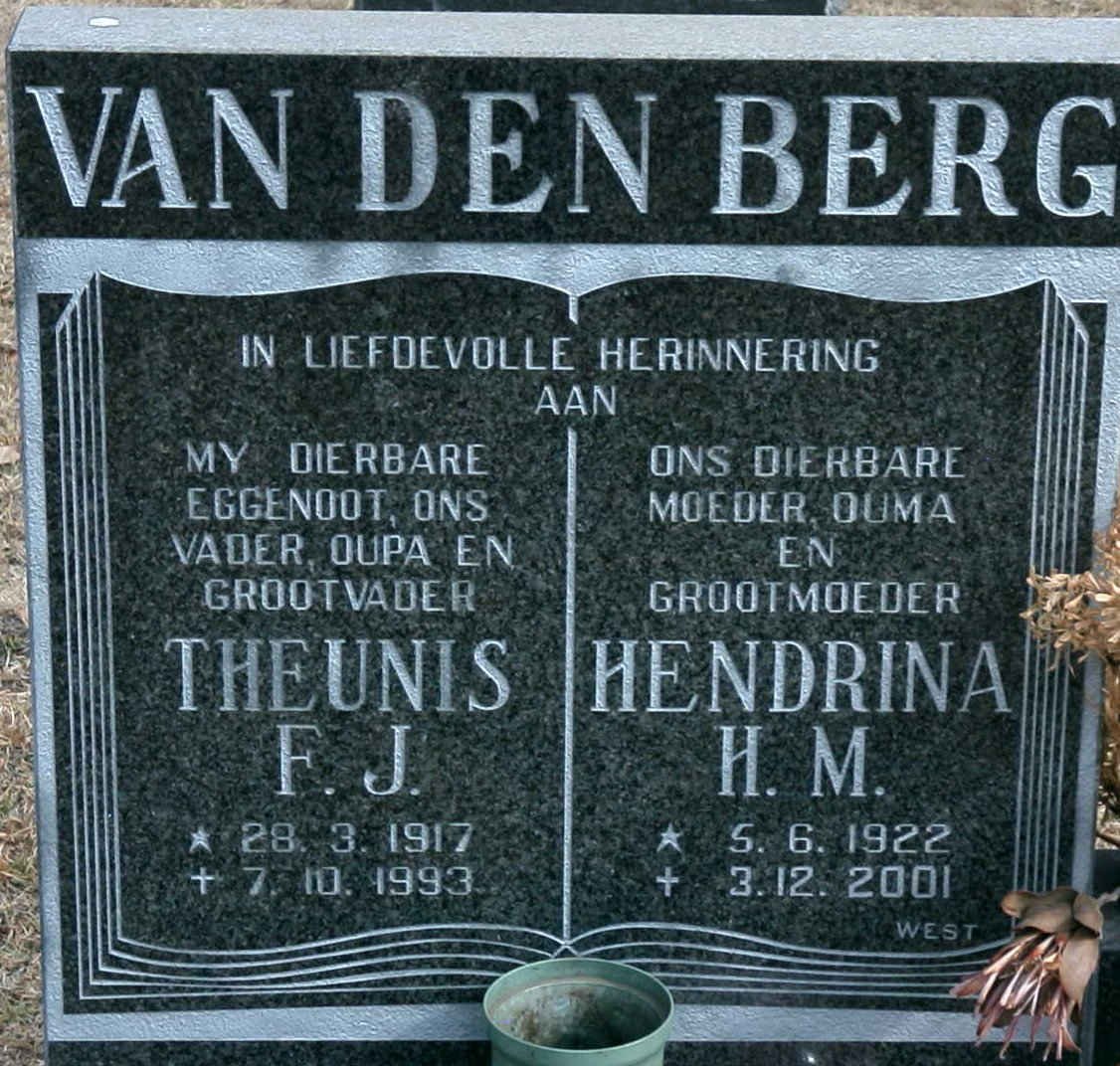 BERG Theunis F.J., van den 1917-1993 &amp; Hendrina H.M. 1922-2001