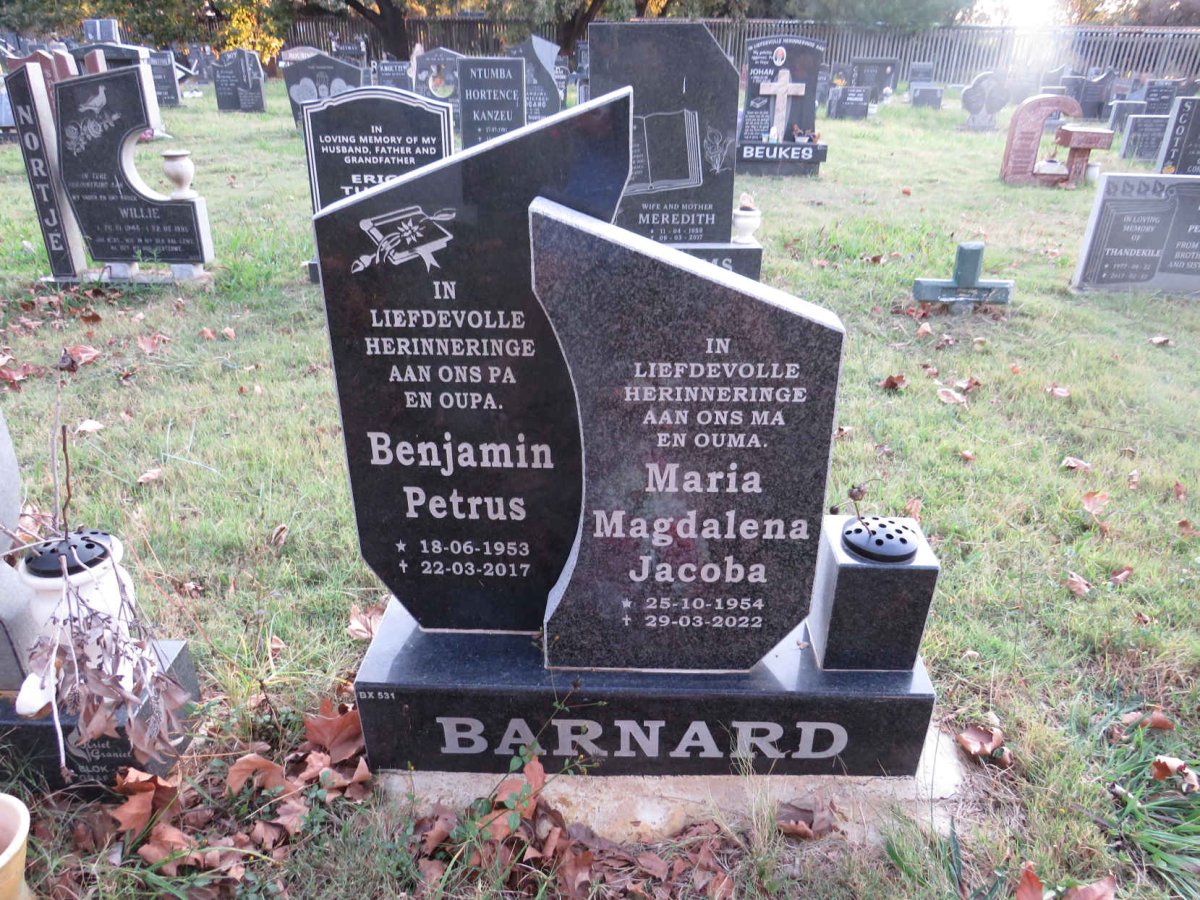 BARNARD Benjamin Petrus 1953- &amp; Maria Magdalena Jacoba 1954-2022