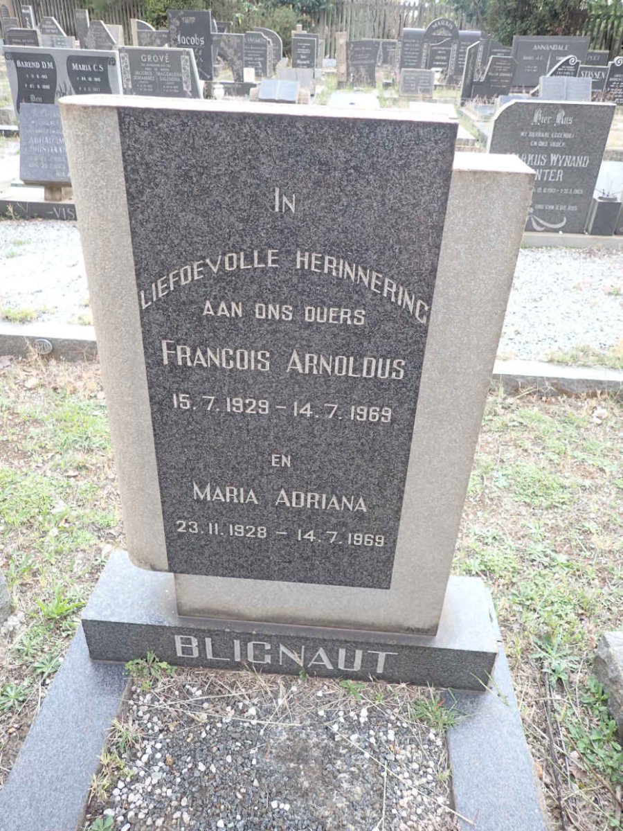 BLIGNAUT Francois Arnoldus 1929-1969 &amp; Maria Adriana 1928-1969