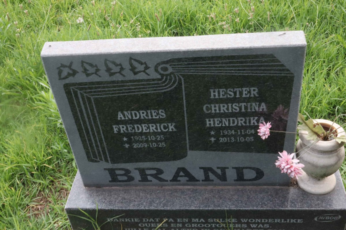 BRAND Andries Frederick 1925-2009 &amp; Hester Christina Hendrika 1934-2013