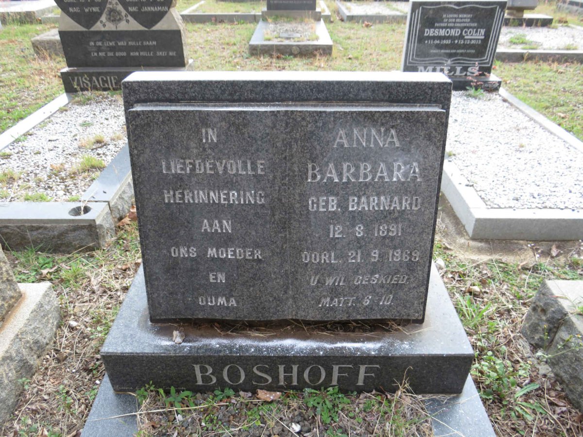 BOSHOFF Anna Barbara nee BARNARD 1891-1969
