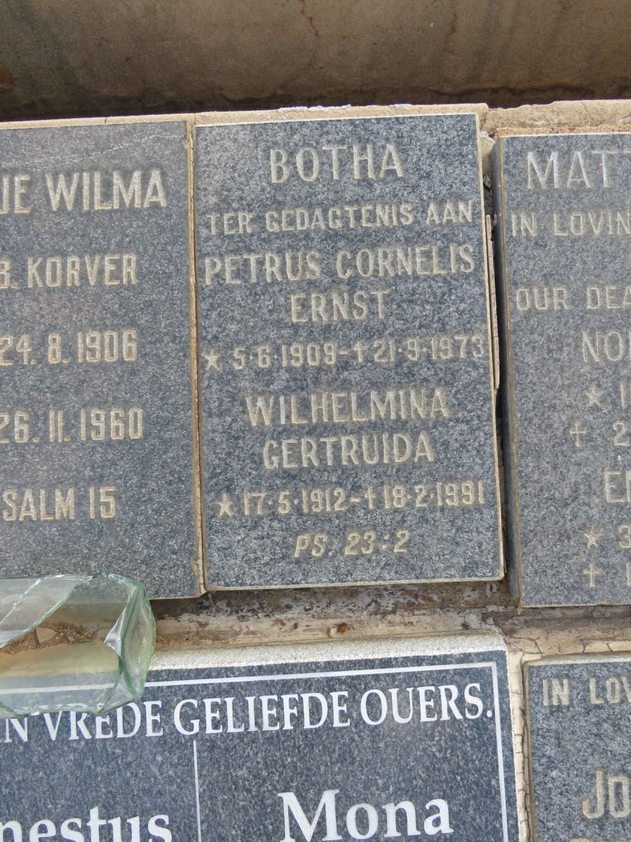 BOTHA Petrus Cornelis Ernst 1909-1973 &amp; Wilhelmina Gertruida 1912-1991