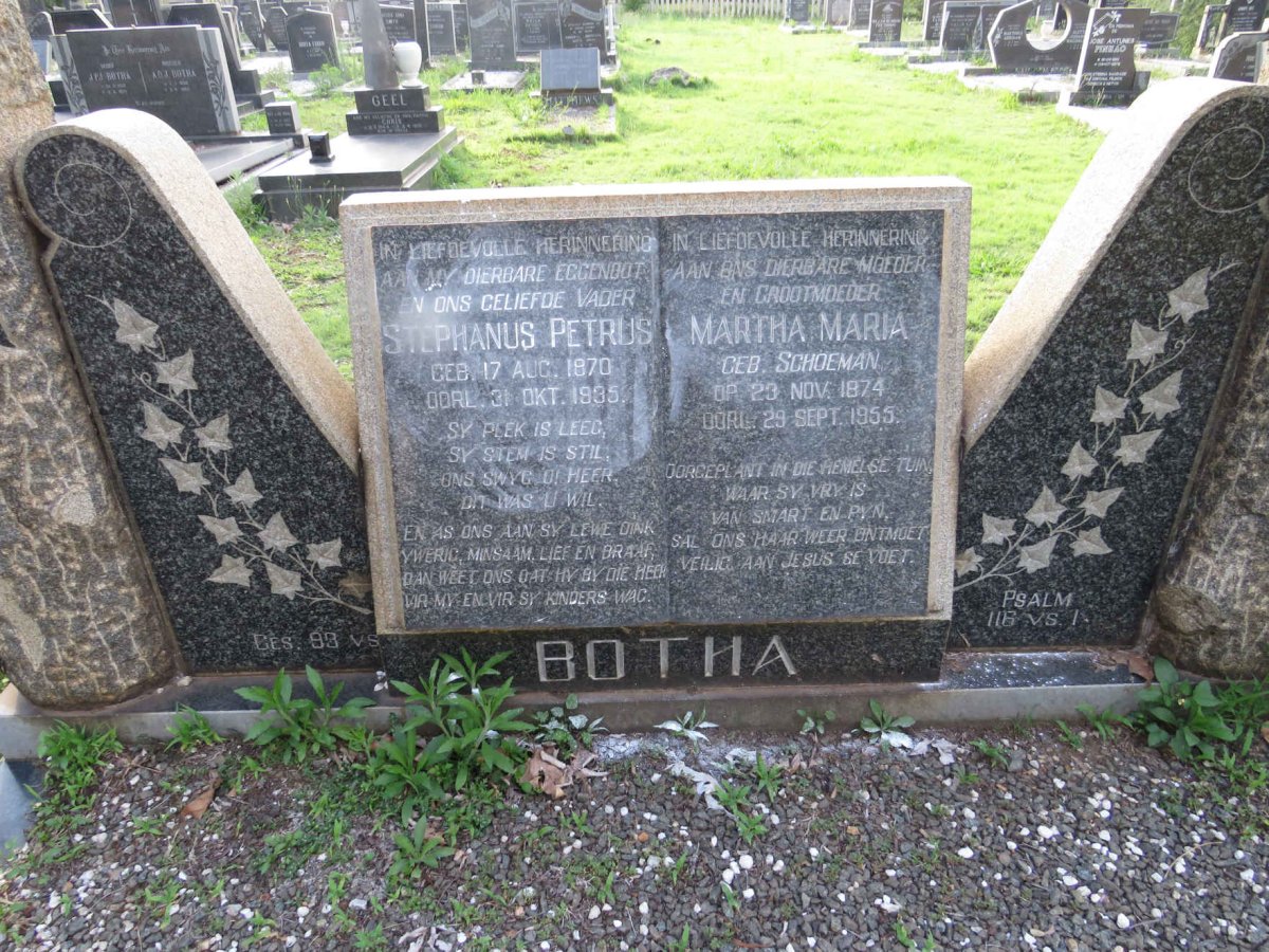 BOTHA Stephanus Petrus 1870-1935 &amp; Martha Maria SCHOEMAN 1874-1955