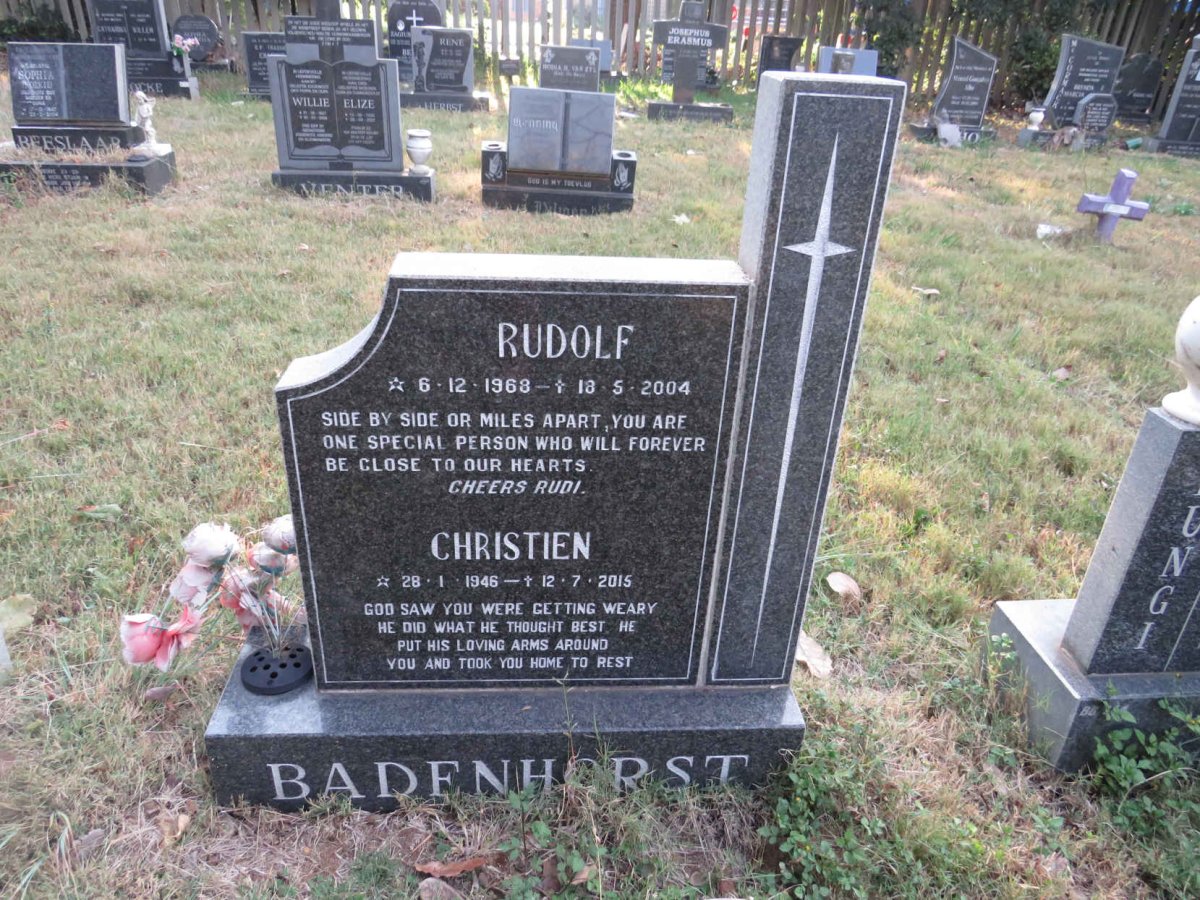 BADENHORST Rudolf 1968-2004 &amp; Christien 1946-2015