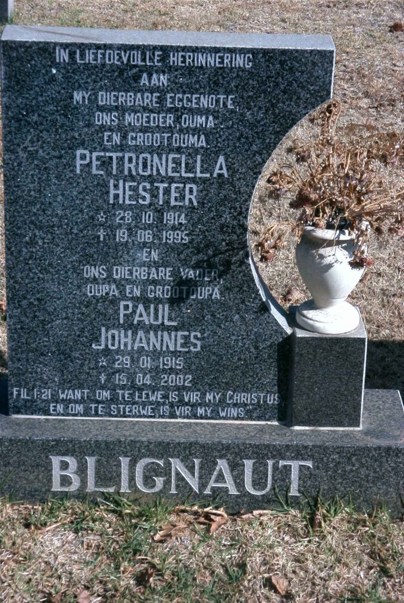 BLIGNAUT Paul Johannes 1915-2002 &amp; Petronella Hester 1914-1995