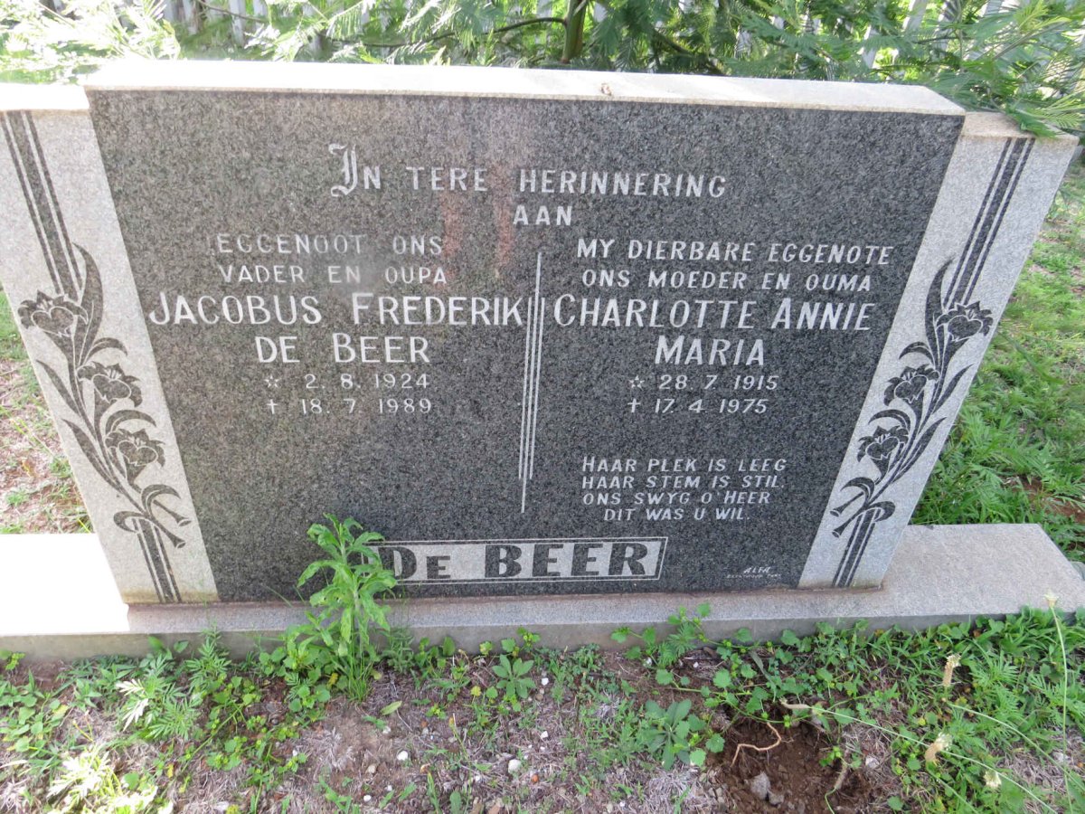 BEER Jacobus Frederik, de 1924-1989 &amp; Charlotte Annie Maria 1915-1975