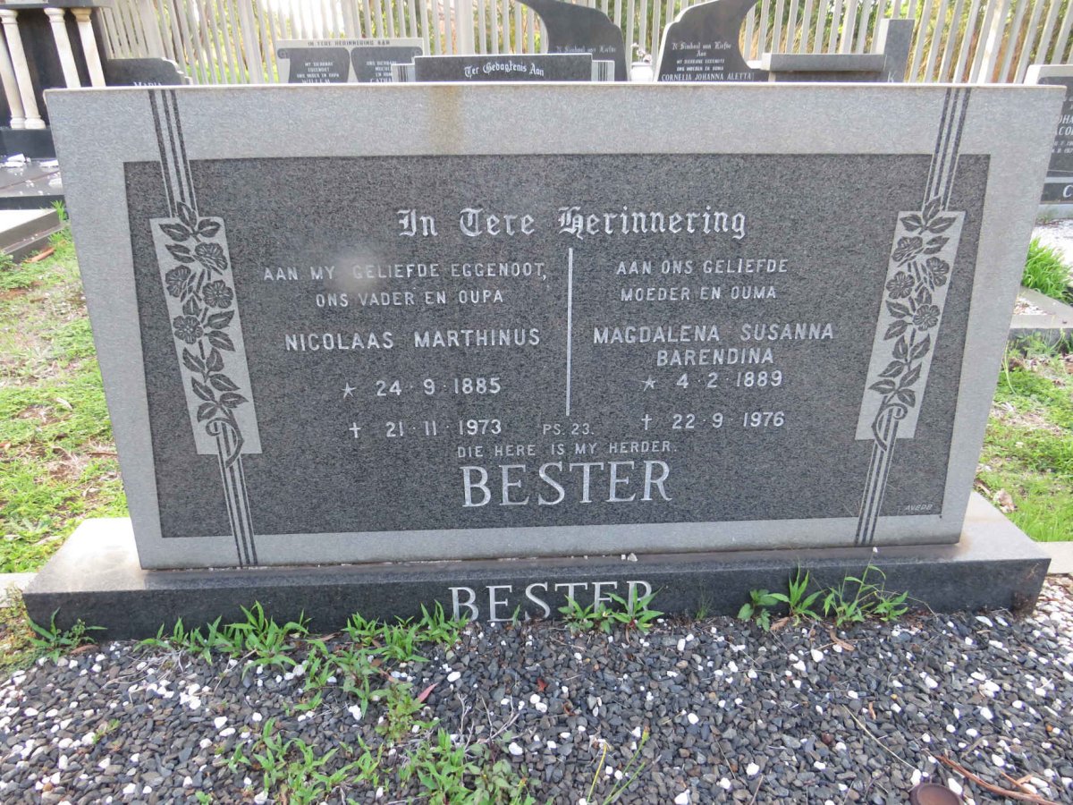 BESTER Nicolaas Marthinus 1885-1973 &amp; Magdalena Susanna Barendina 1889-1976
