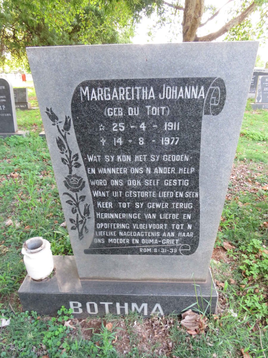BOTHMA Margareitha Johanna nee DU TOIT 1911-1977