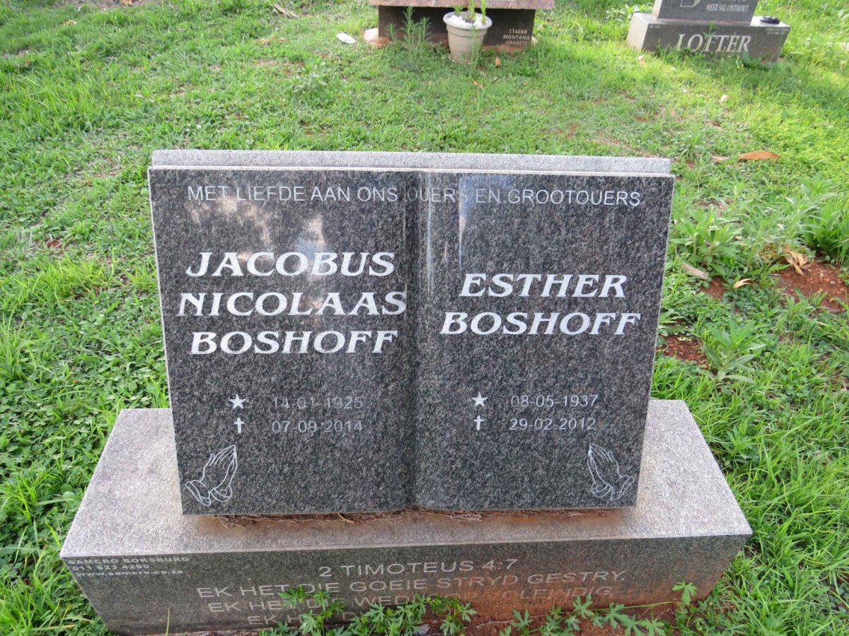 BOSHOFF Jacobus Nicolaas 1925-2014 &amp; Esther 1937-2012