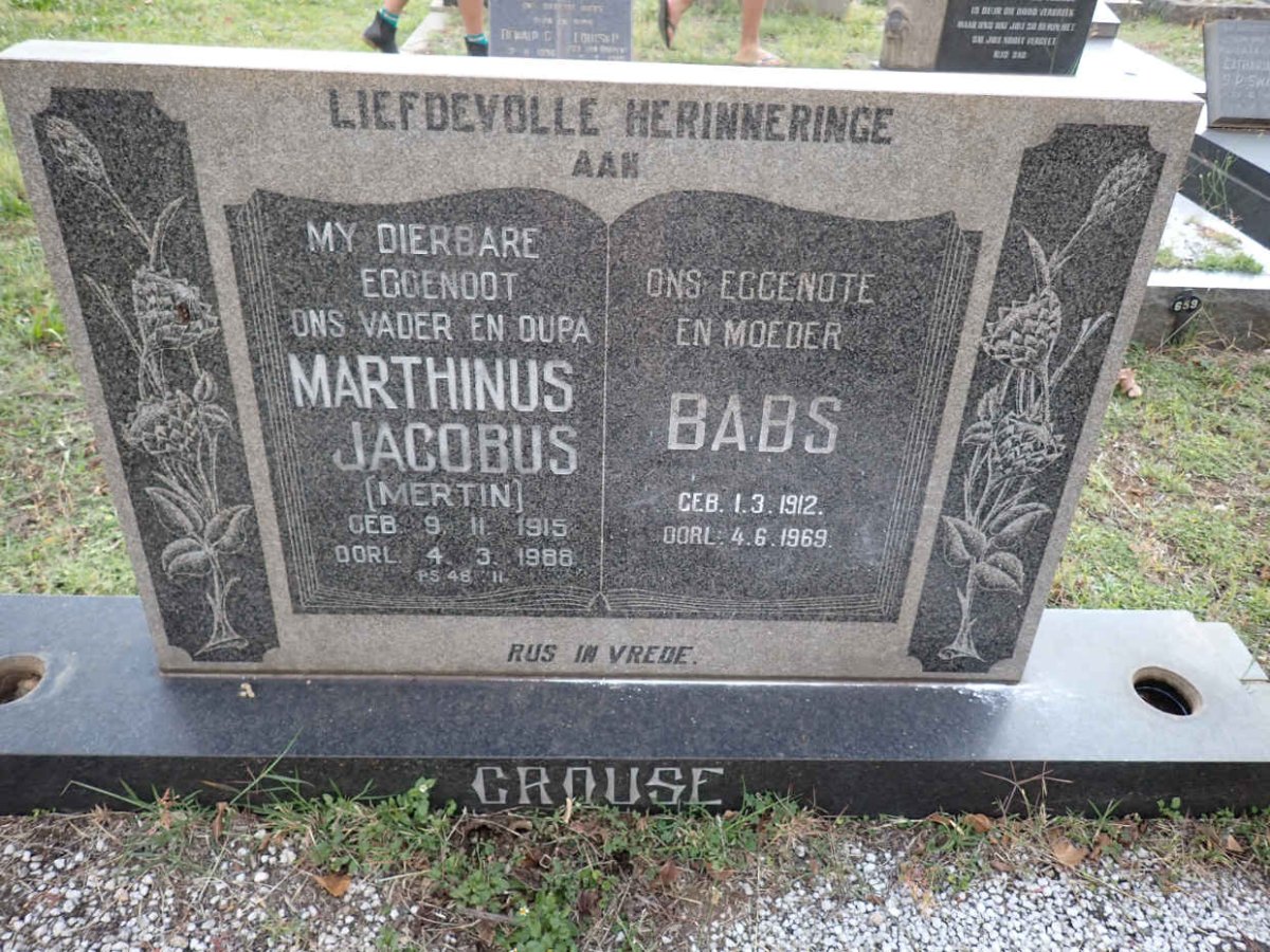 CROUSE Marthinus Jacobus 1915-1988 &amp; Babs 1912-1969
