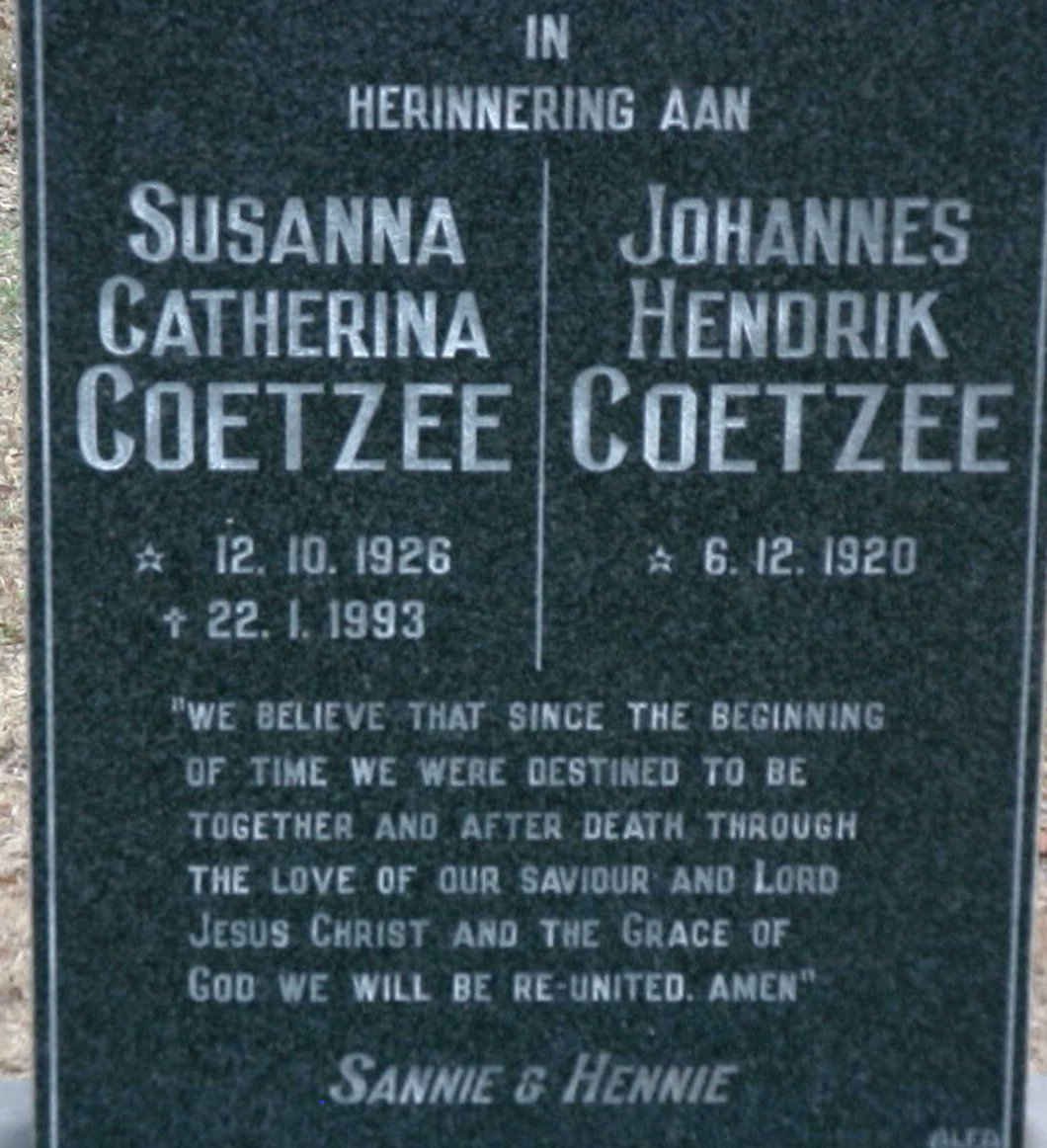 COETZEE Johannes Hendrik 1920- &amp; Susanna Catherina 1926-1993