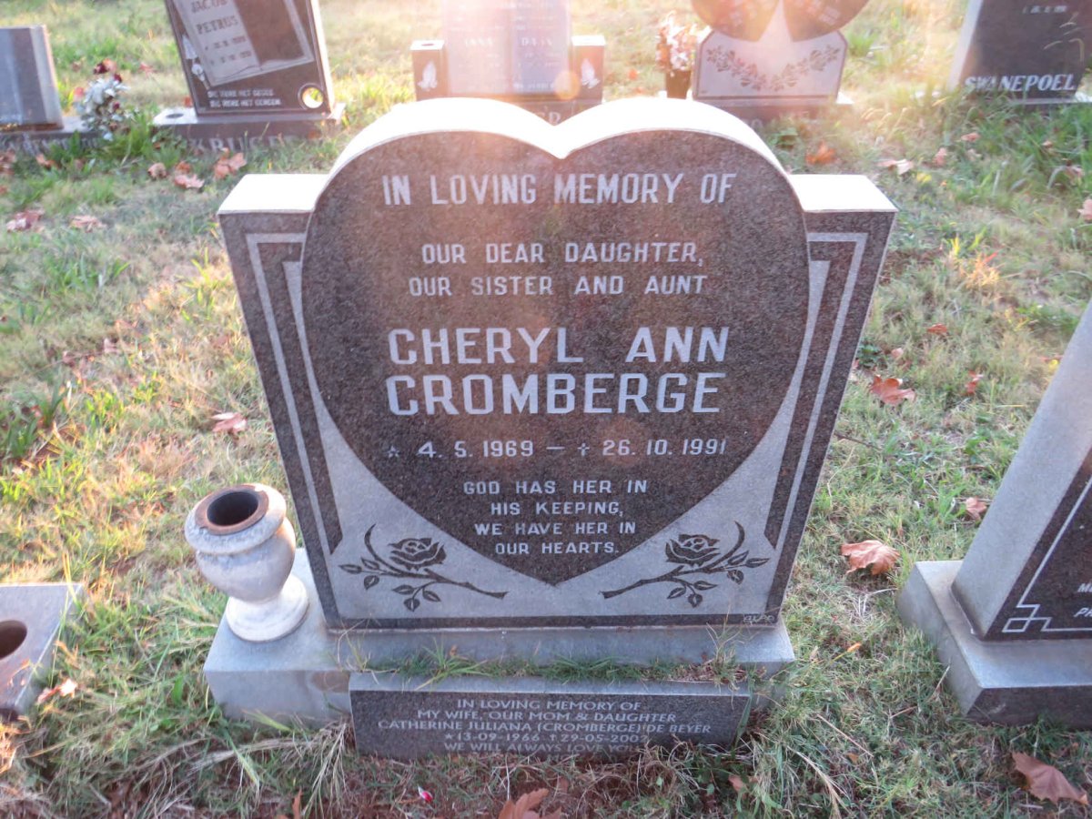 CROMBERGE Cheryl Ann 1969-1991 :: DE BEYER Catherine Juliana nee CROMBERGE 1966-2002