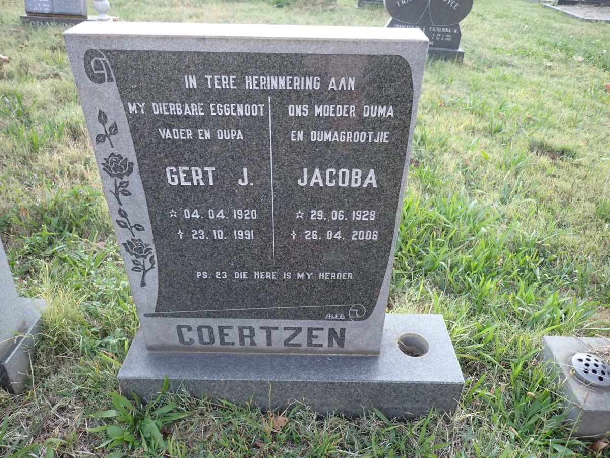 COERTZEN Gert J. 1920-1991 &amp; Jacoba 1928-2006