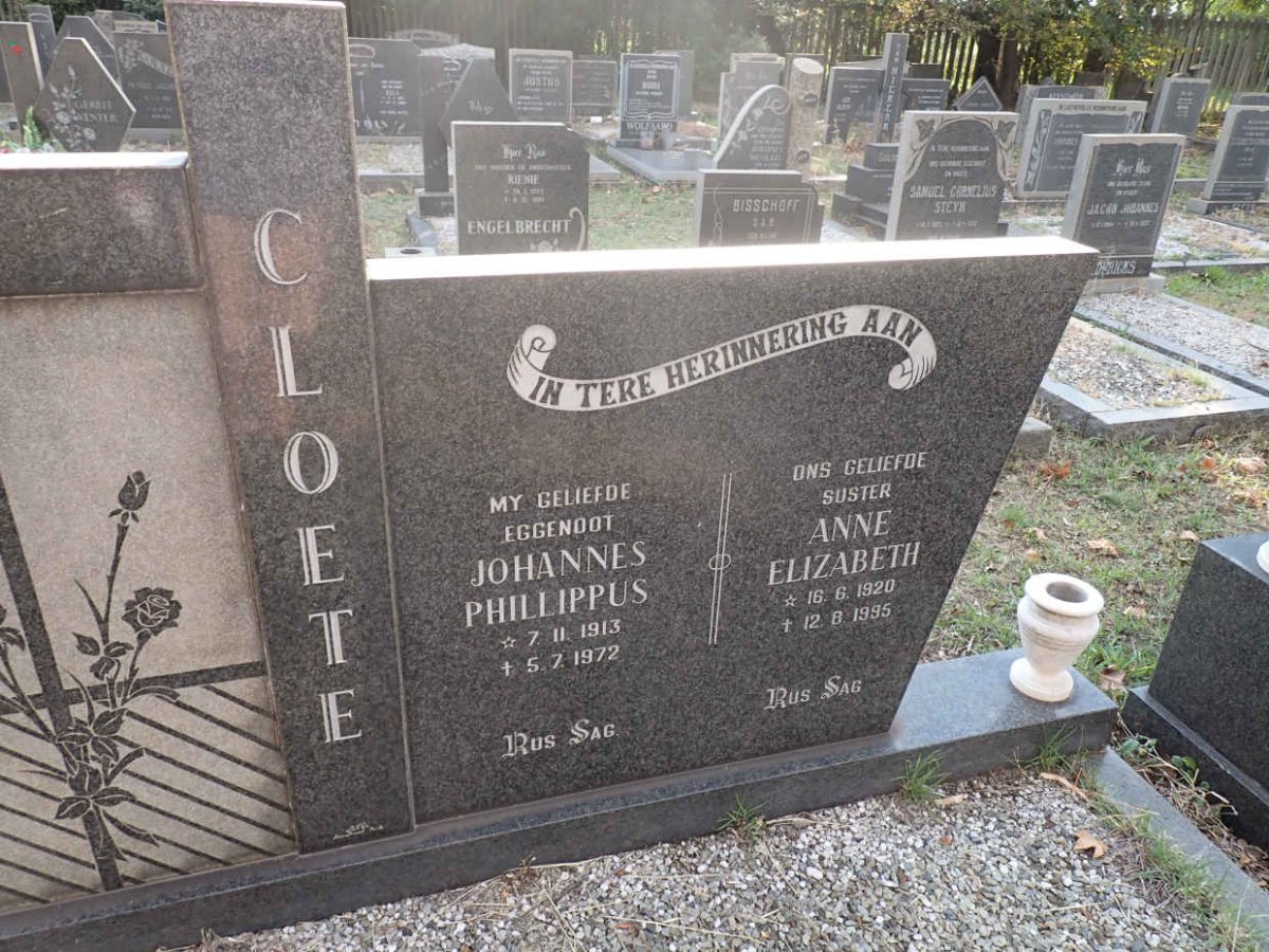CLOETE Johannes Phillippus 1913-1972 &amp; Anne Elizabeth 1920-1995