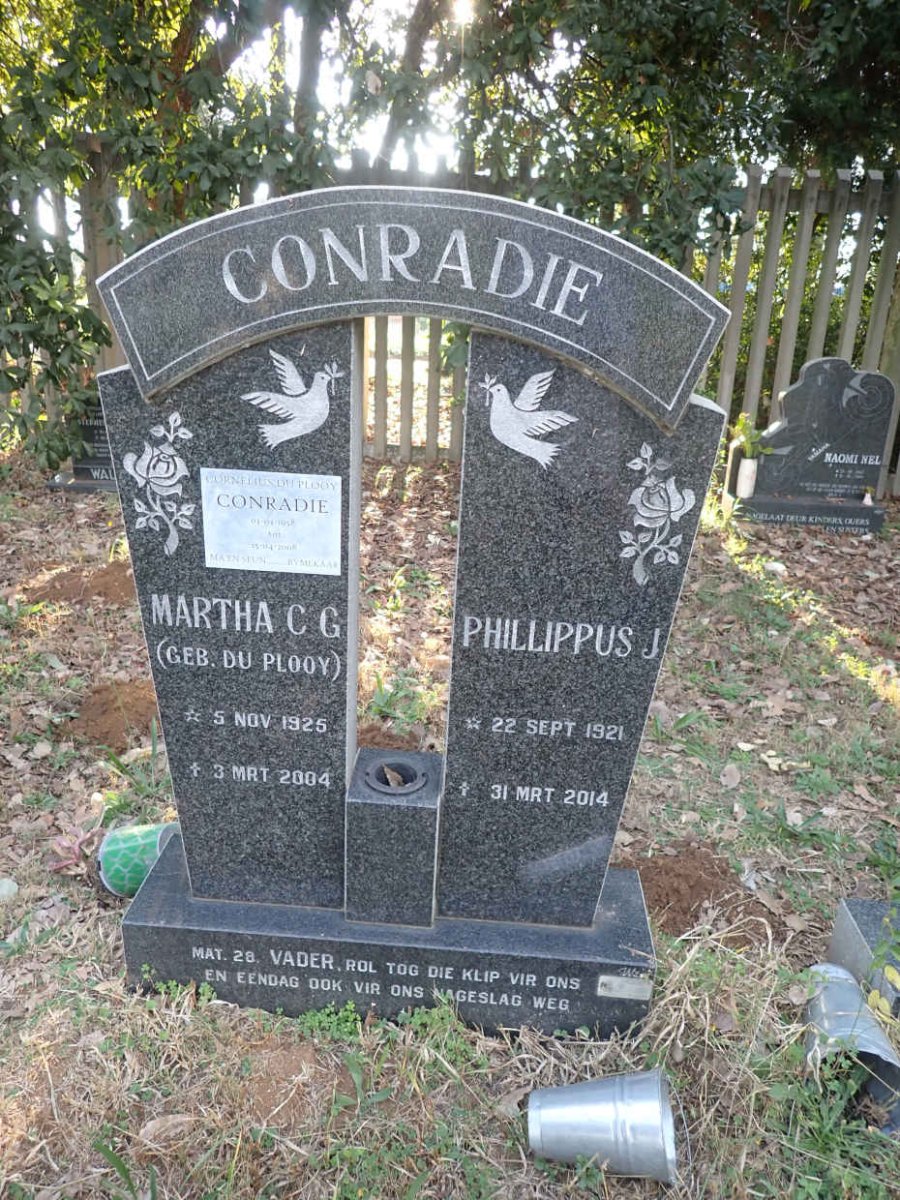CONRADIE Phillipus J. 1921-2014 &amp; Martha C.G. DU PLOOY 1925-2004 :: CONRADIE Cornelius du Plooy 1958-2008