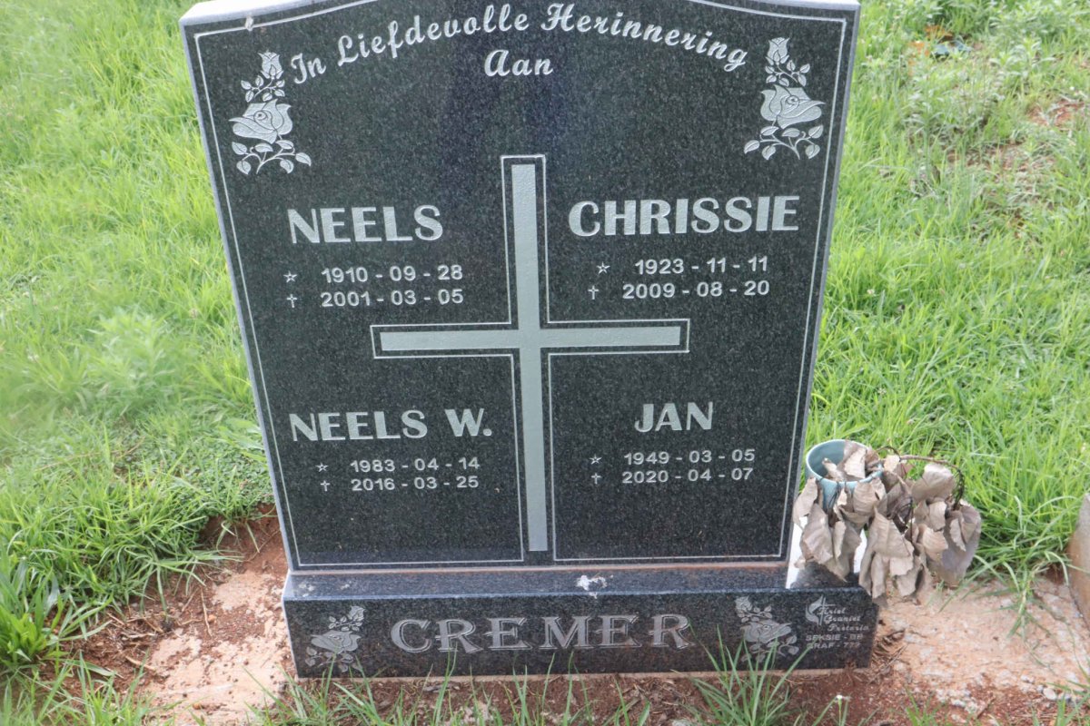 CREMER Neels 1910-2001 :: CREMER Chrissie 1923-2009 :: CREMER Jan 1949-2020 :: CREMER Neels W. 1983-2016