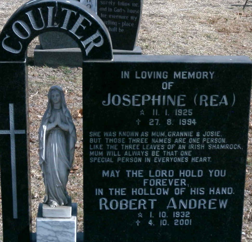 COULTER Robert Andrew 1932-2001 &amp; Josephine REA 1925-1994