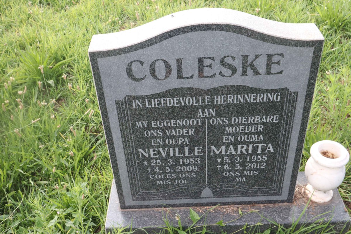 COLESKE Neville 1953-2009 &amp; Marita 1955-2012