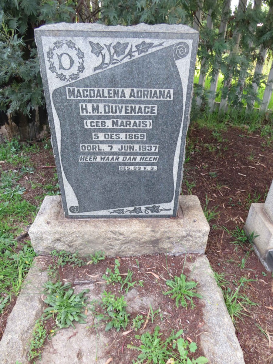 DUVENAGE Magdalena Adriana H.M. nee MARAIS 1869-1937