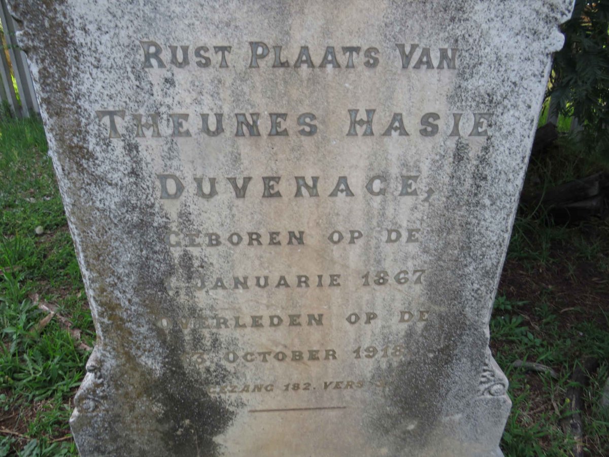DUVENAGE Theunes Hasie 1867-1918