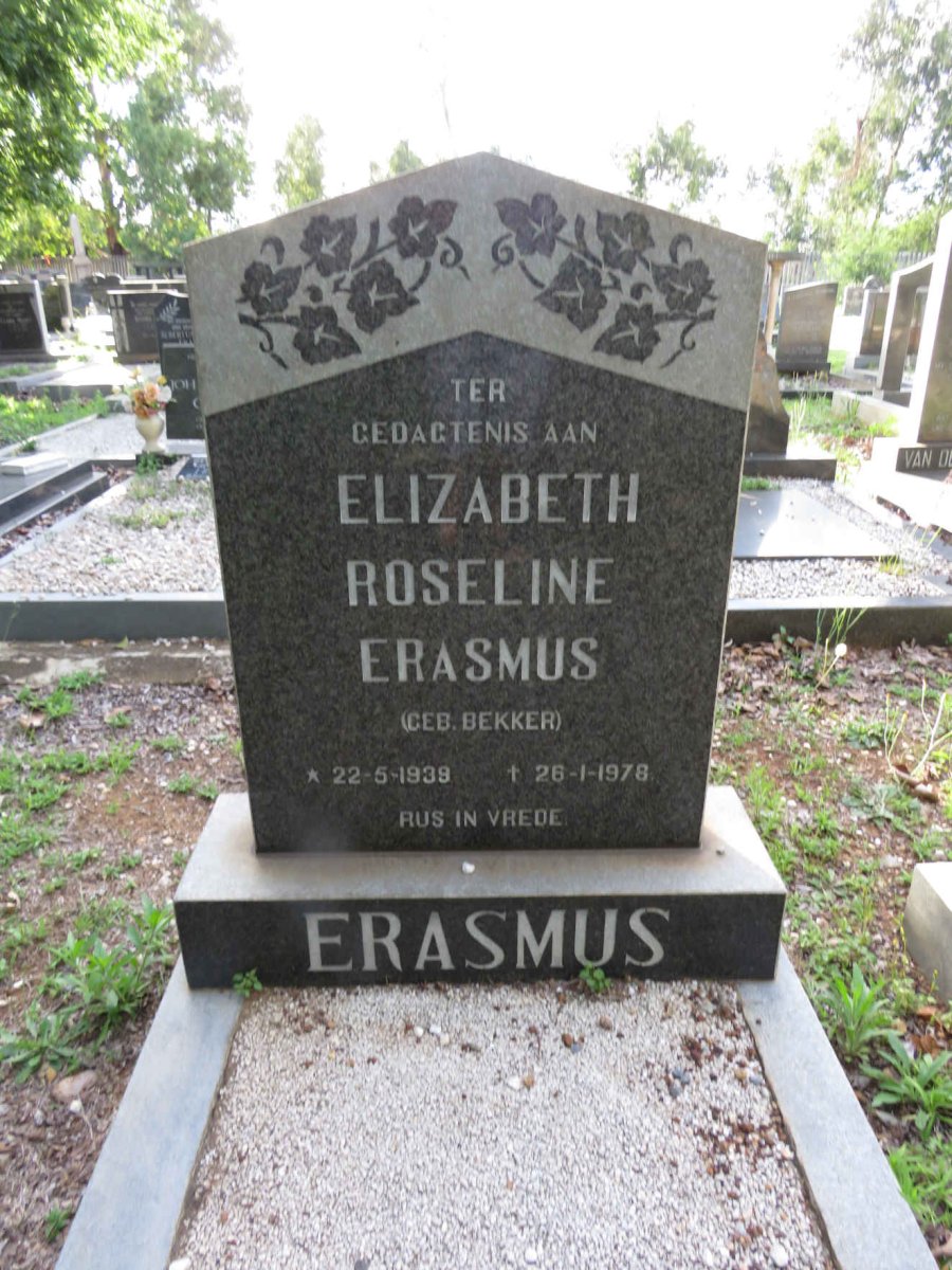 ERASMUS Elizabeth Roseline nee BEKKER 1939-1978