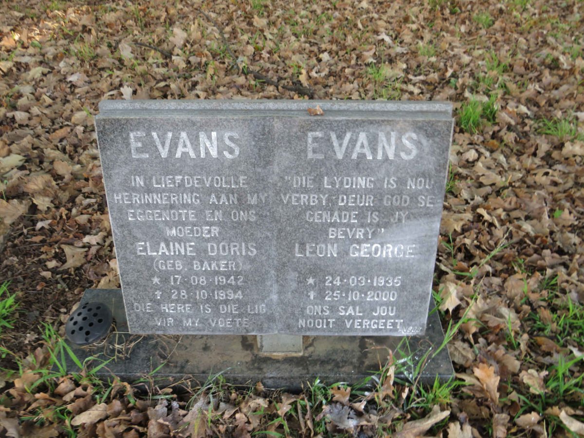 EVANS Leon George 1935-2000 &amp; Elaine Doris nee BAKER 1942-1994