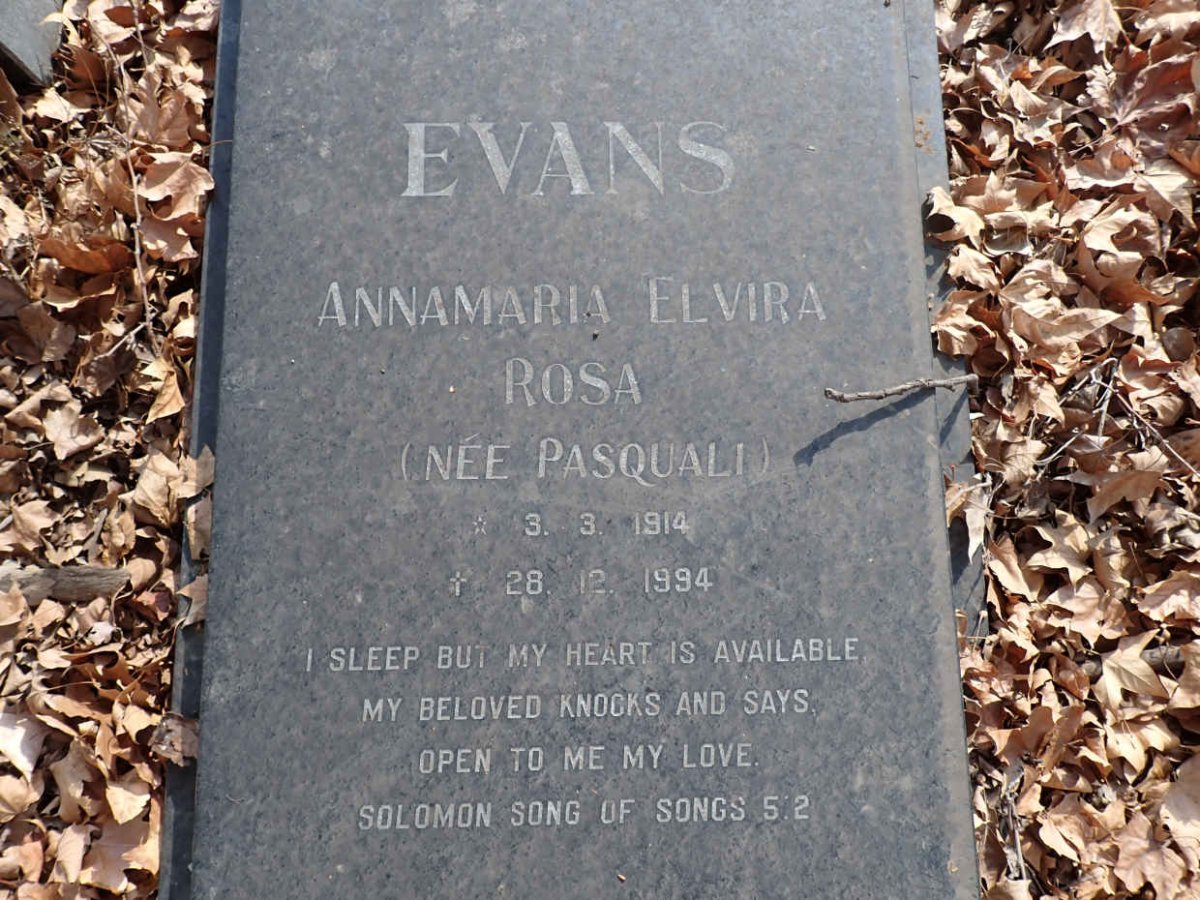 EVANS Annamaria Elvira Rosa nee PASQUALI 1914-1994