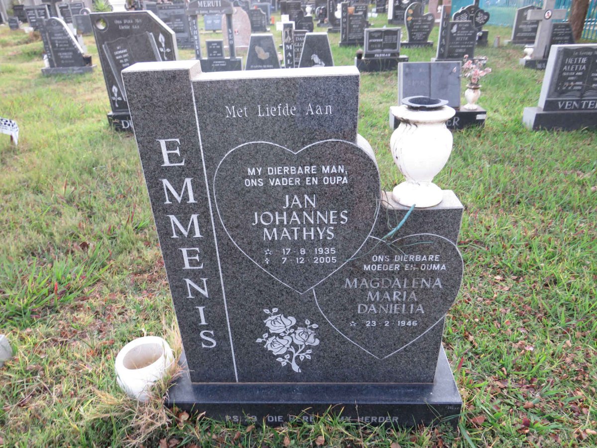 EMMENIS Jan Johannes Mathys 1935-2005 &amp; Magdalena Maria Danielia 1946-