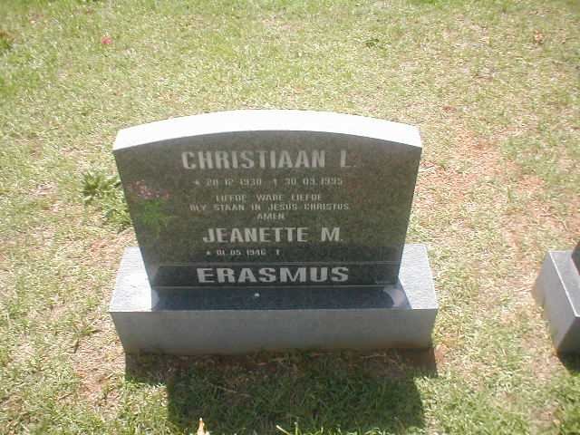 ERASMUS Christiaan L. 1930-1995 &amp; Jeanette M. 1946-