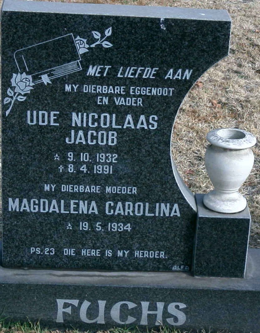 FUCHS Ude Nicolaas Jacob 1932-1991 &amp; Magdalena Carolina 1934-