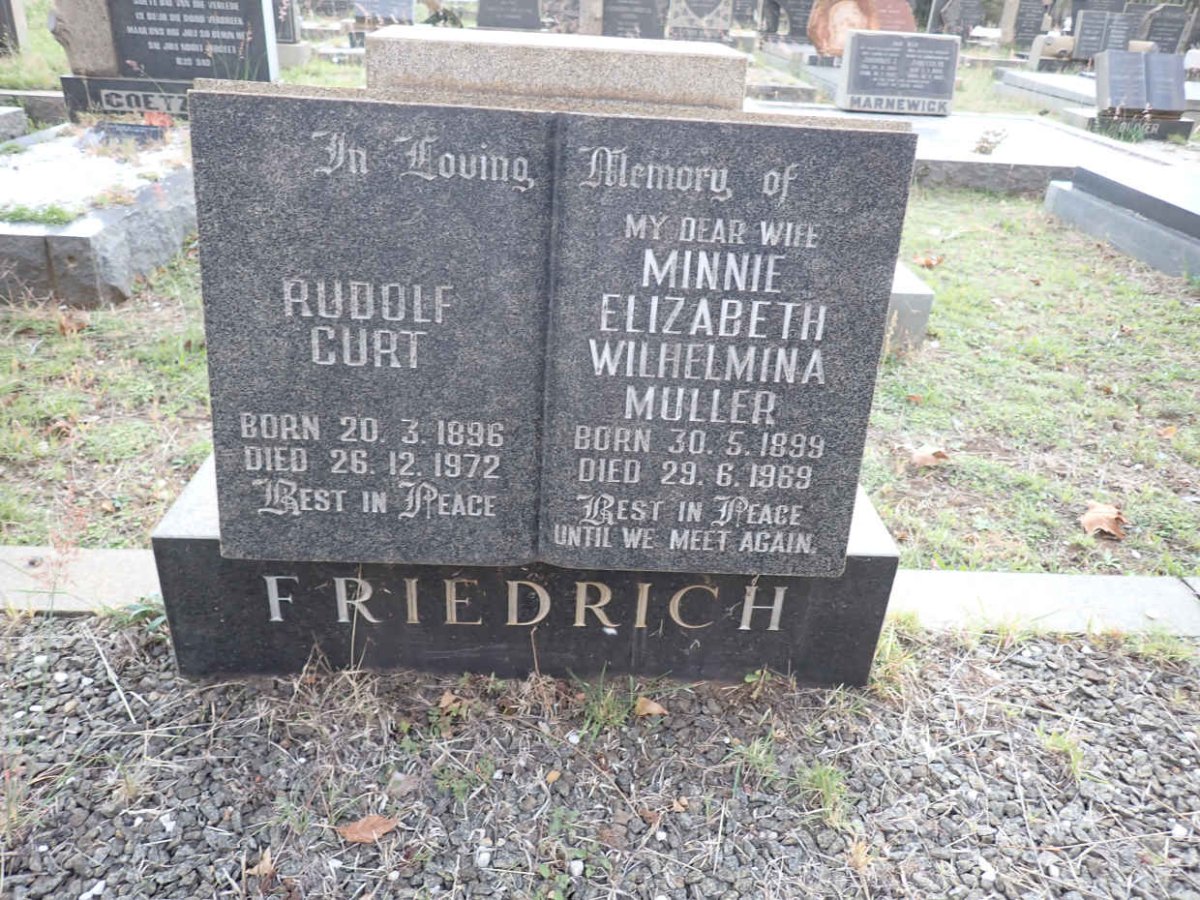FRIEDRICH Rudolf Curt 1896-1972 &amp; Minnie Elizabeth Wilhelmina MULLER 1899-1969