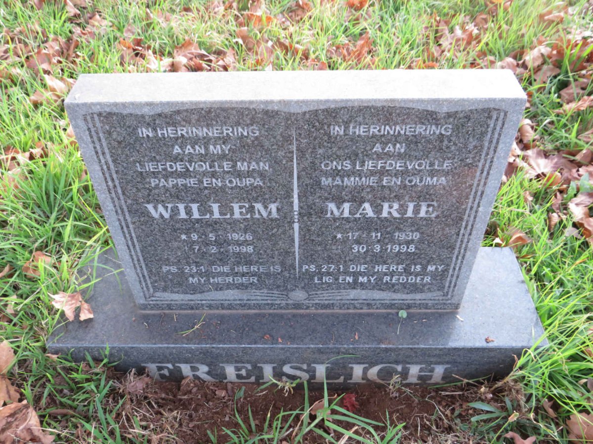 FREISLICH Willem 1926-1998 &amp; Marie 1930-1998