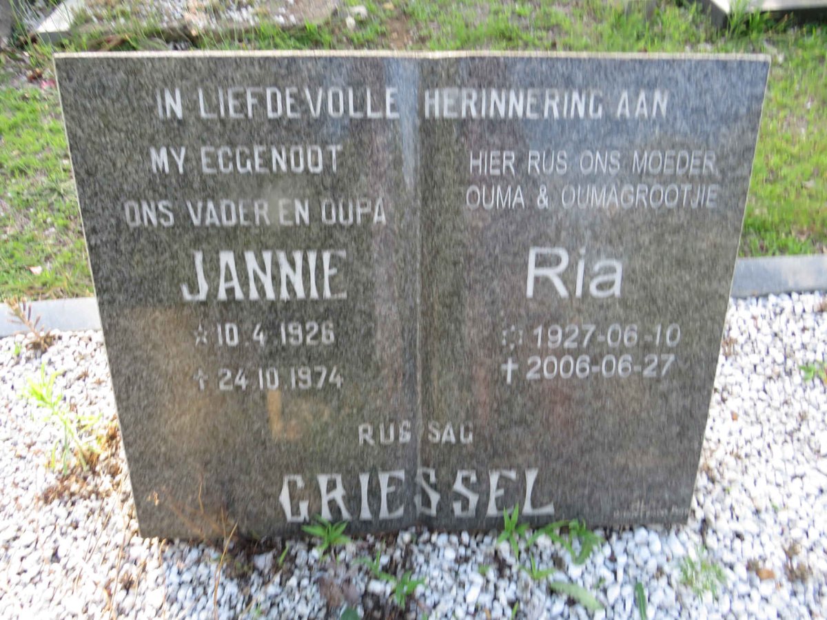 GRIESSEL Jannie 1926-1974 &amp; Ria 1927-2006