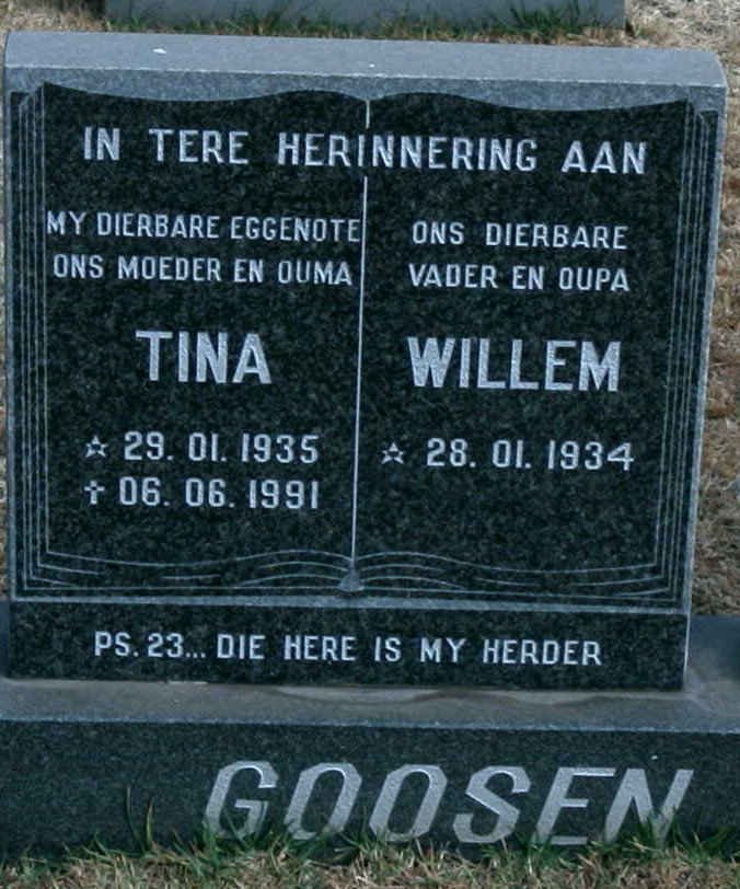 GOOSEN Willem 1934- &amp; Tina 1935-1991