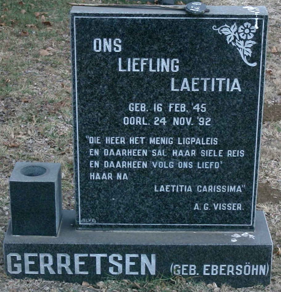 GERRETSEN Laetitia nee EBERSÖHN 1945-1992