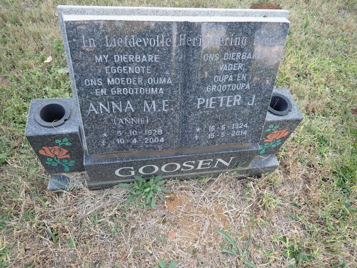 GOOSEN Pieter J, 1924-2014 &amp; Anna M.E. 1928-2004
