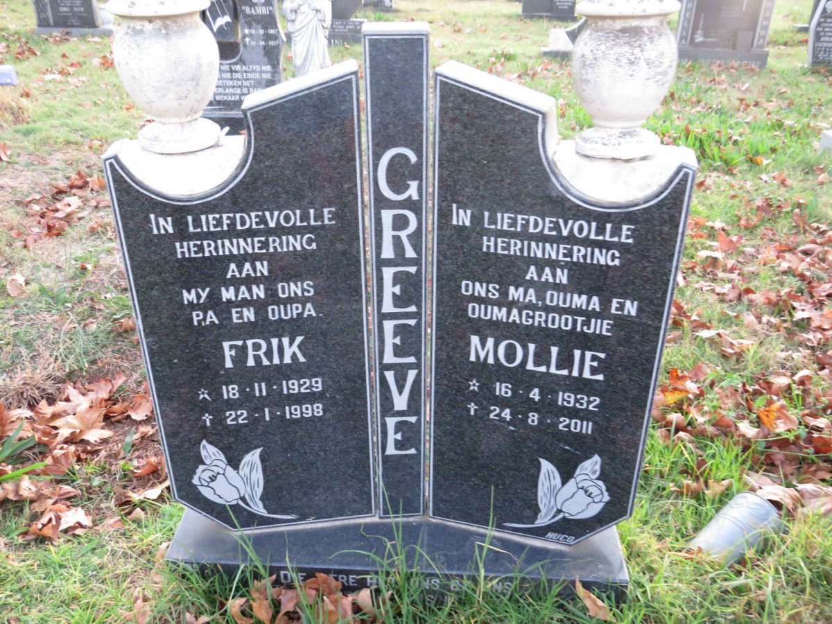 GREEVE Frik 1929-1998 &amp; Mollie 1932-2011