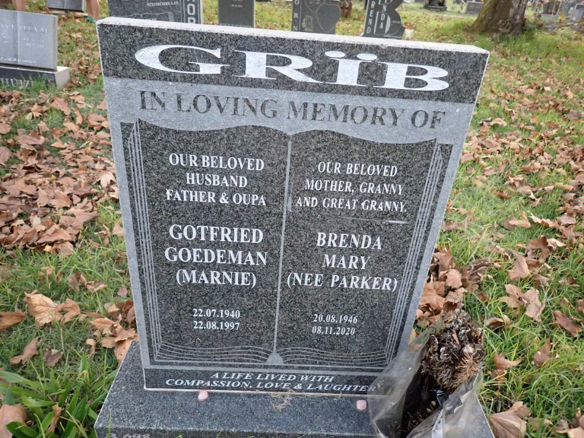 GRIB Gotfried Goedeman 1940-1997 &amp; Brenda Mary PARKER 1946-2020