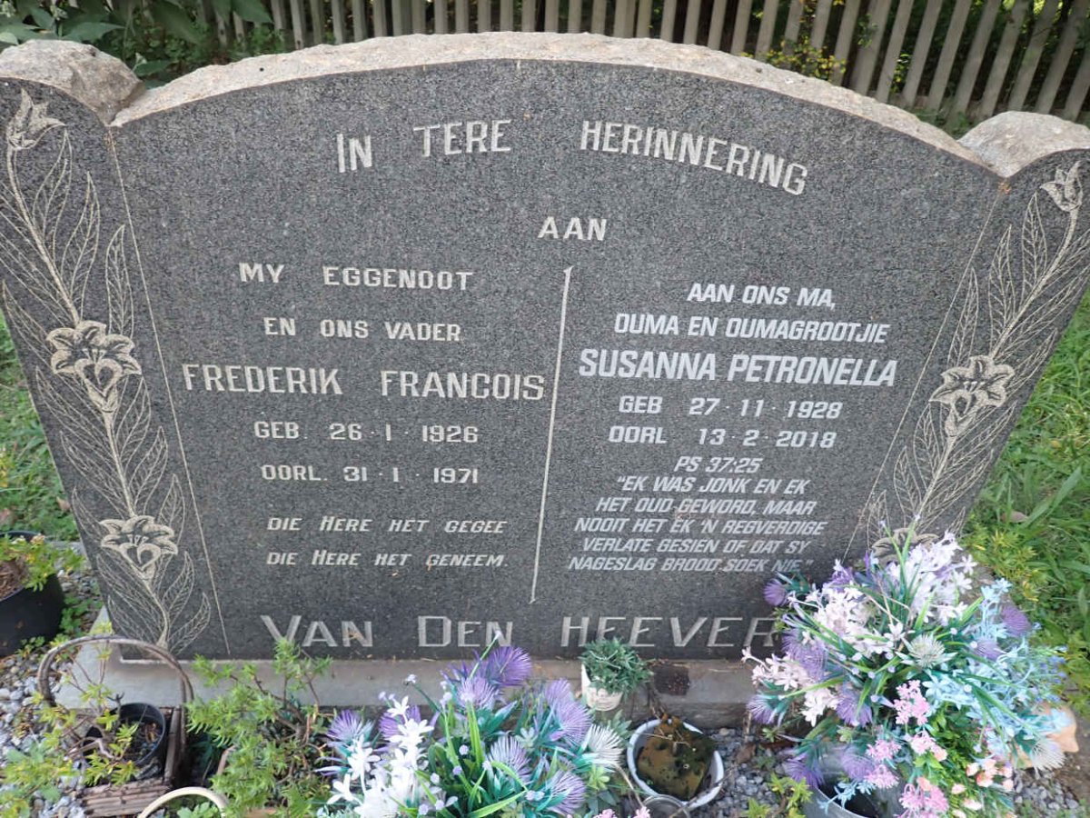 HEEVER Frederik Francois, van den 1926-1971 &amp; Susanna Petronella 1928-2018