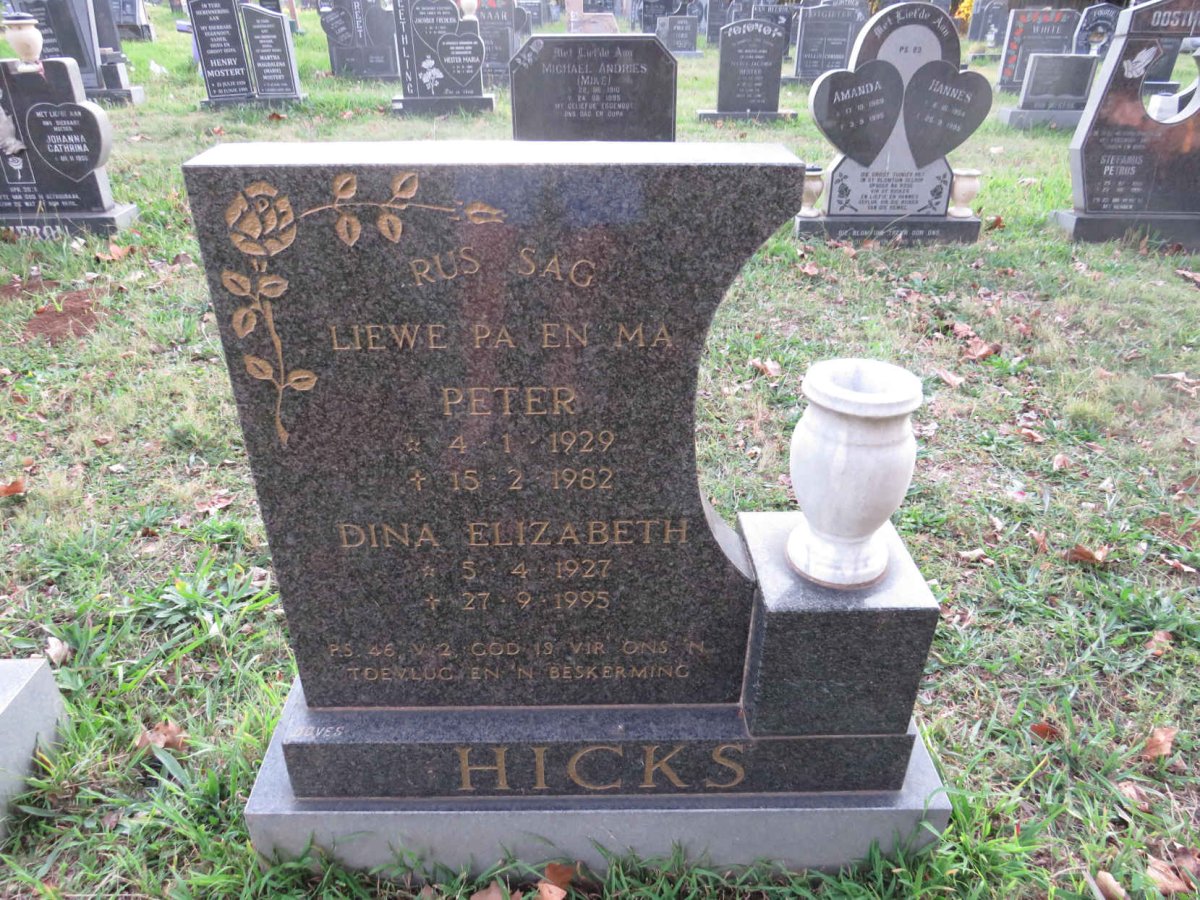 HICKS Peter 1929-1982 &amp; Dina Elizabeth 1927-1995