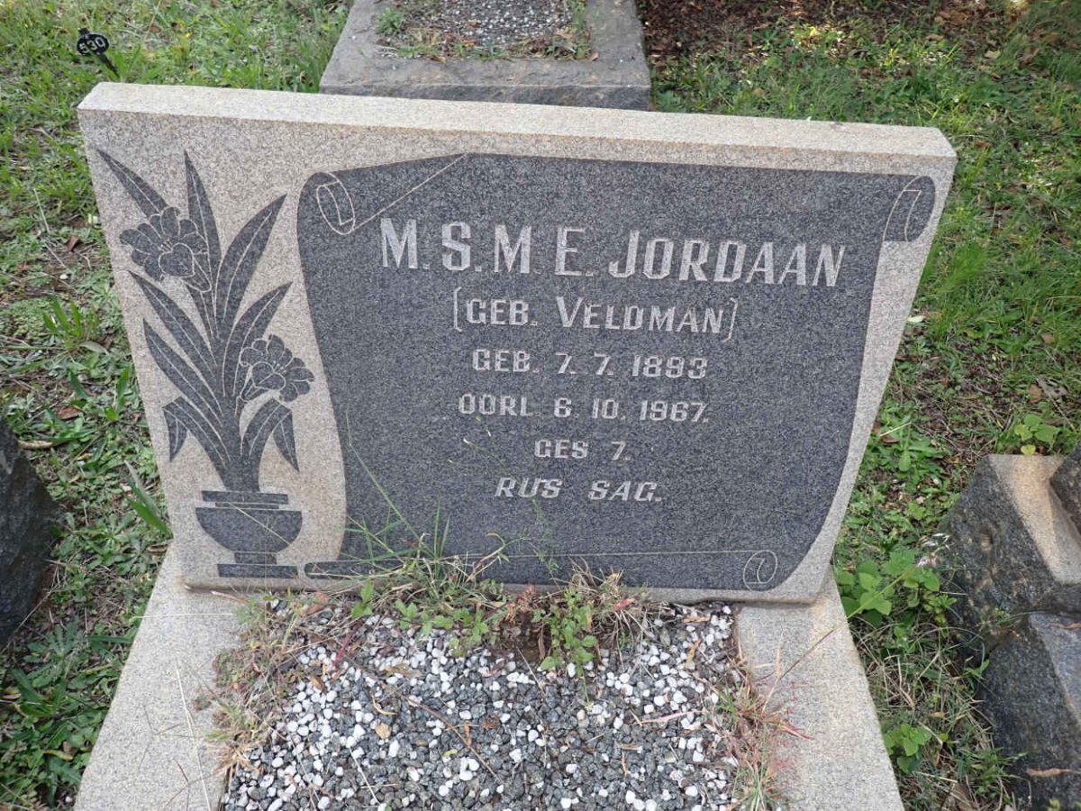 JORDAAN M.S.M.E. nee VELDMAN 1893-1967