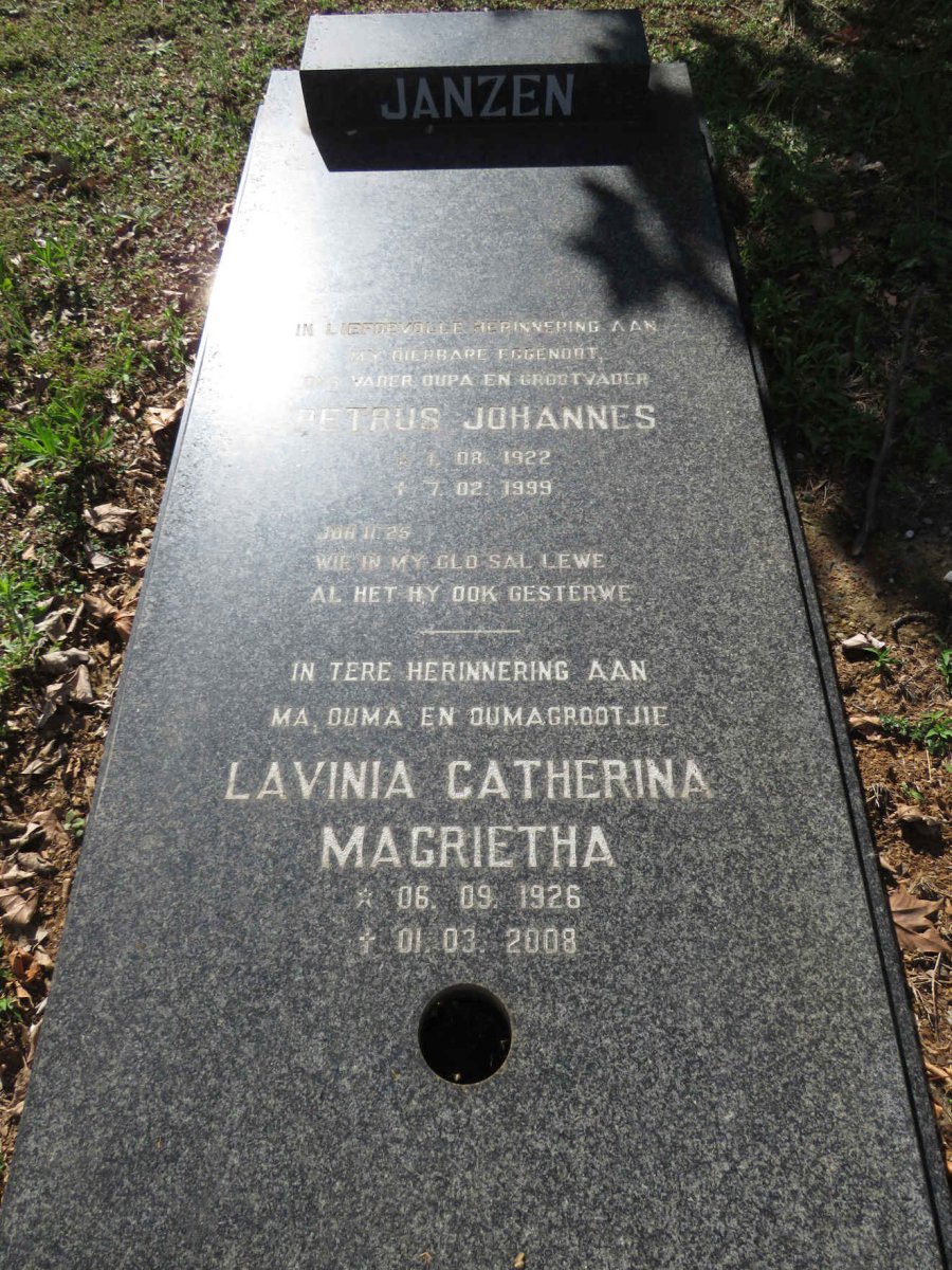 JANZEN Petrus Johannes 1922-1999 &amp; Lavinia Catherina Magrietha 1926-2008