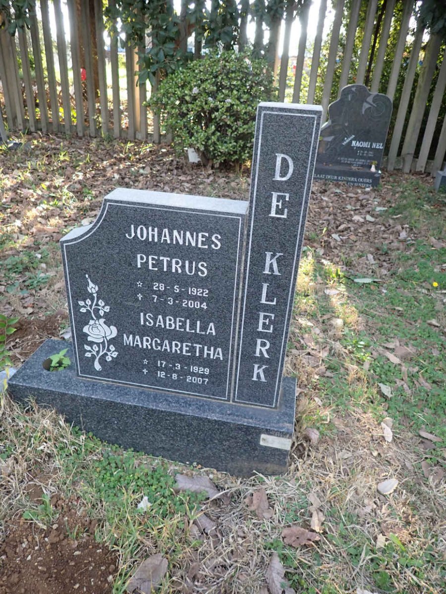 KLERK Johannes Petrus, de 1922-2004 &amp; Isabella Margaretha 1929-2007