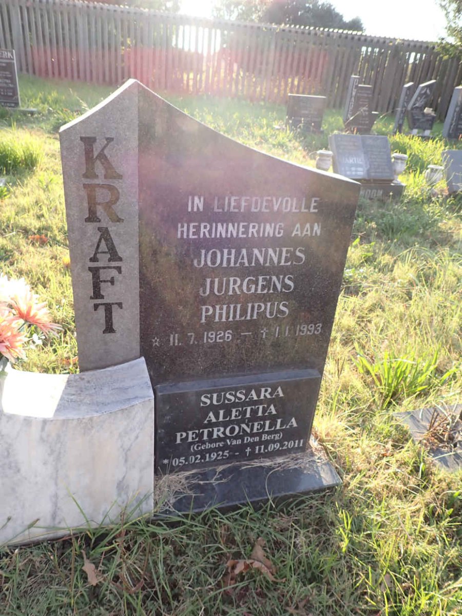 KRAFT Johannes Jurgens Philipus 1926-1993 &amp; Sussara Aletta Petronella VAN DEN BERG 1925-2011